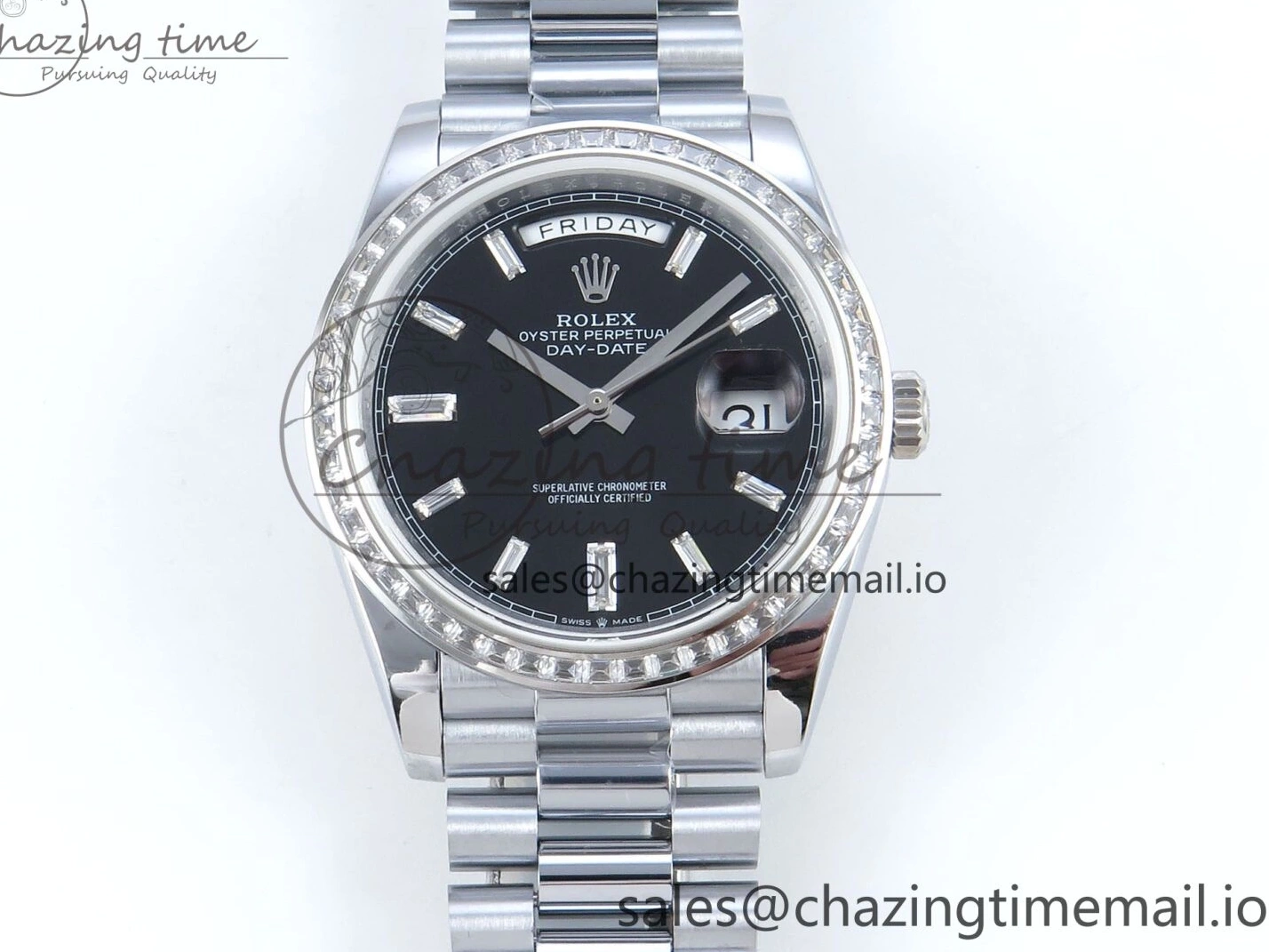 on QF 40 Edition Bracelet (Gain 1:1 DayDate Black V5 Best A2836 Crystal SS Bezel Dial Diamonds President Weight) 0315